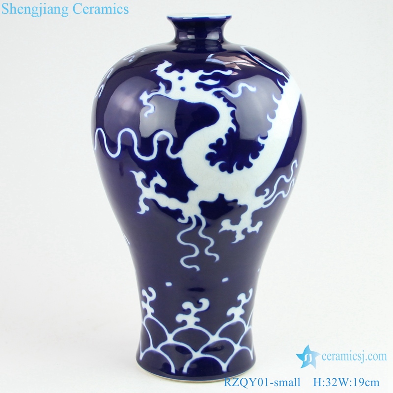 color glaze white dragon sea water plum vase blue small size