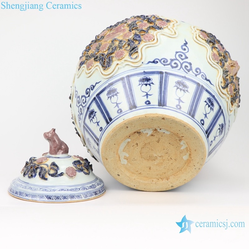 Yuan blue glaze red open carved engraving pot bottom