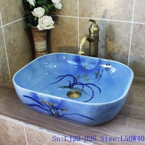 LJ20-026 Pure hand painting blue flowers wash sink