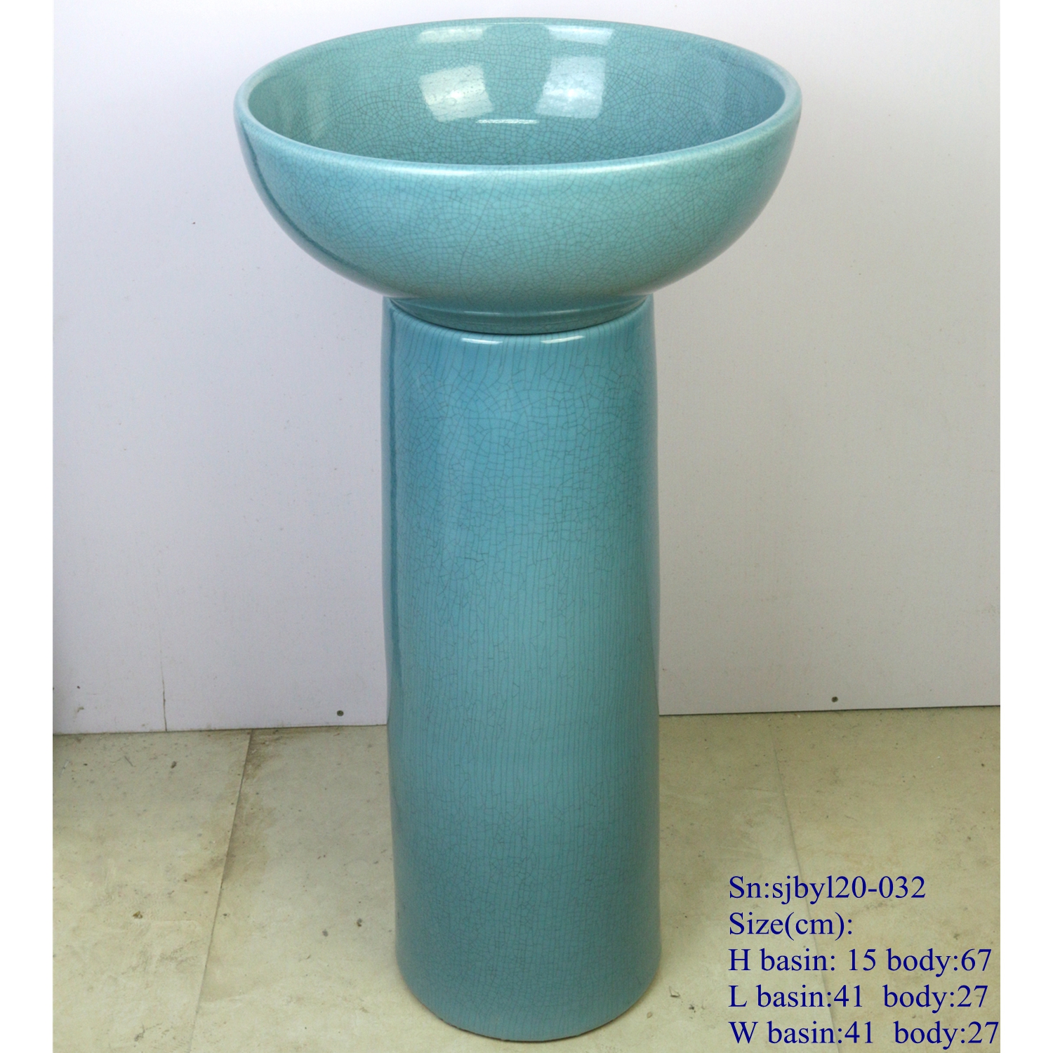 sjbyl120-032 Restaurant Nesting basin - turquoise blue crackle glaze porcelain pedestal sink