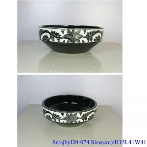 sjbyl120-074 China style Rattan black and white flower round new Porcelain wash basin
