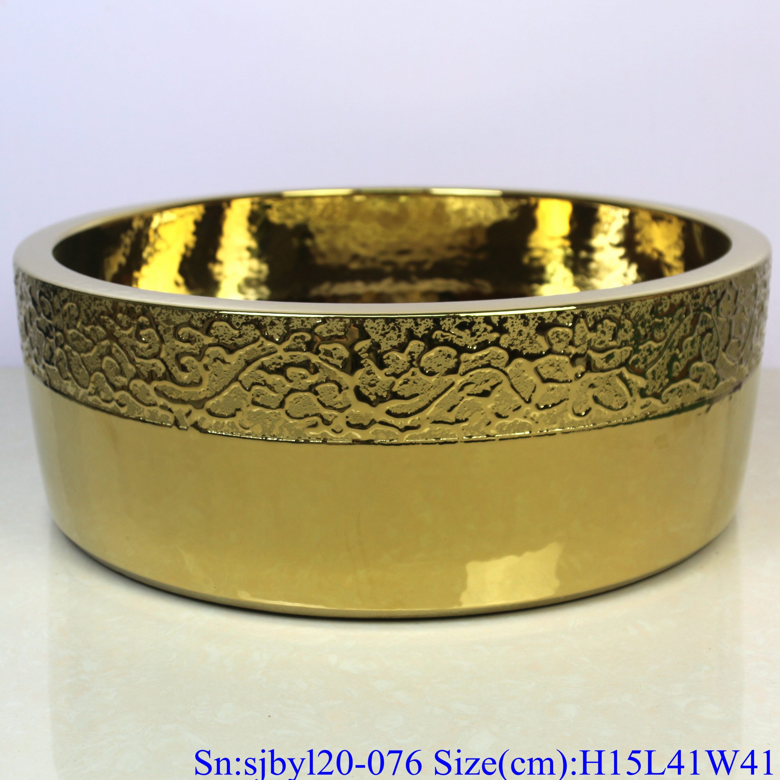 sjbyl120-076 China style - Table basin - Metallic glaze and electroplating series - Straight mouth golden chrysanthemum - Cast gold