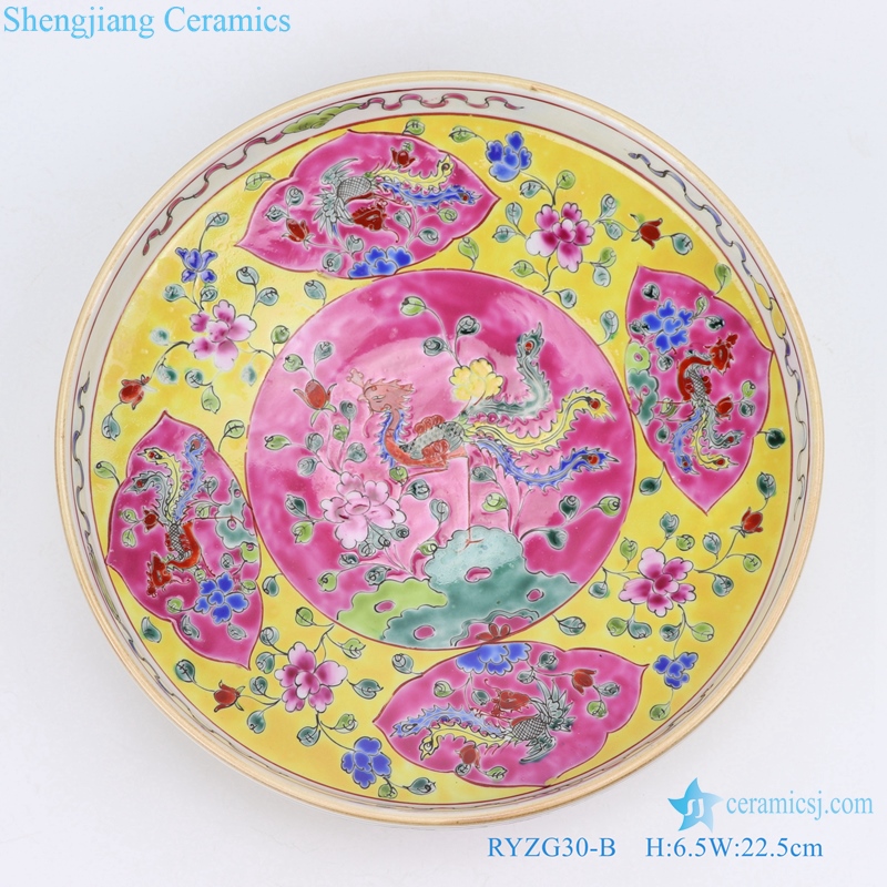 RYZG30-B- Hand maid hand panited pastel phoenix ceramic plate
