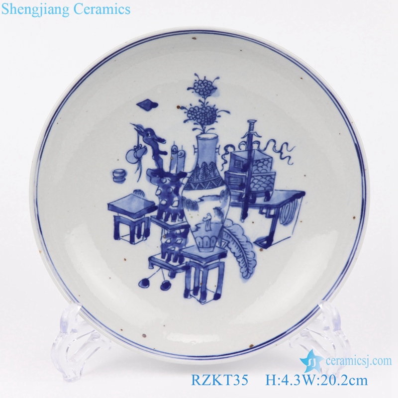 RZKT35  hand made Blue and white  cearmic plate