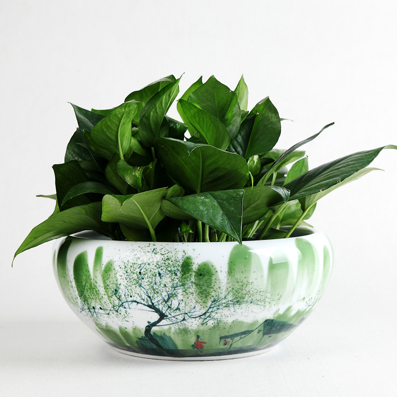 Color glaze landscape painting green ceramic flowerpot
