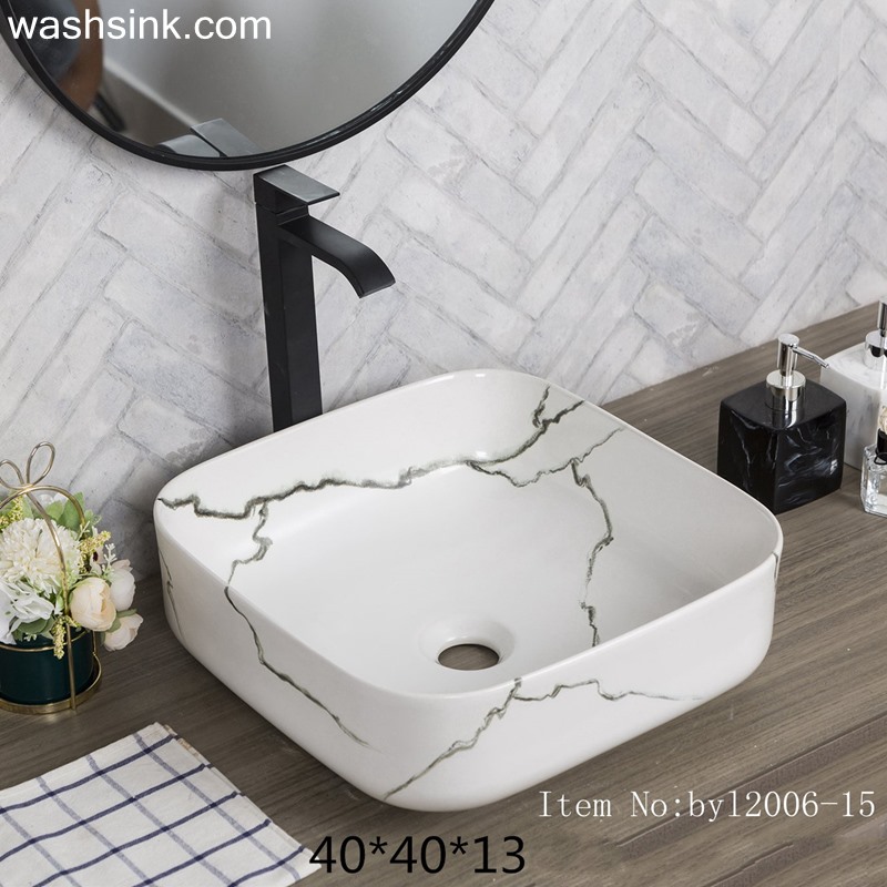 Marble black lined square ceramic table basin byl2006-15 