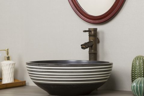 byl2006-17 Black and white striped round ceramic washbasin