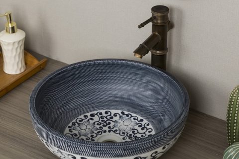 byl2006-19 Blue marbled round porcelain wash basin