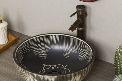 byl2006-20 Black marbled round porcelain washbasin