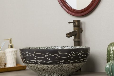 byl2006-22 Black round marble pattern porcelain washbasin