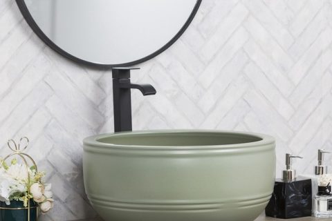 byl2006-47 Pea green marbled round porcelain table basin