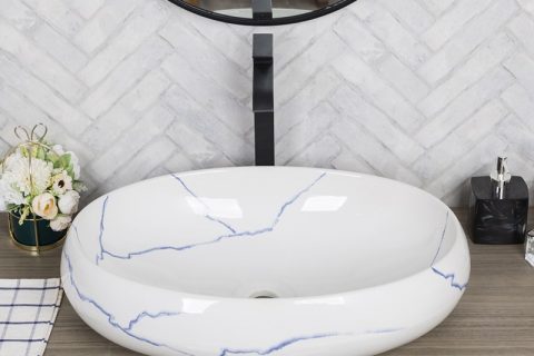 byl2006-70 Oval marbled blue striped porcelain table basin