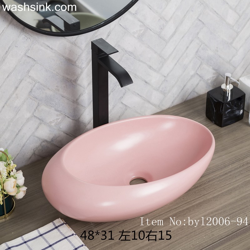 Color glaze pink oval ceramic table basin byl2006-94