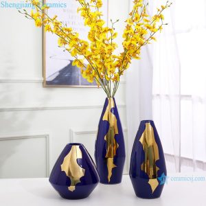 RZRV08-A-B-C Colour glaze gold plated in blue hydroponic vase
