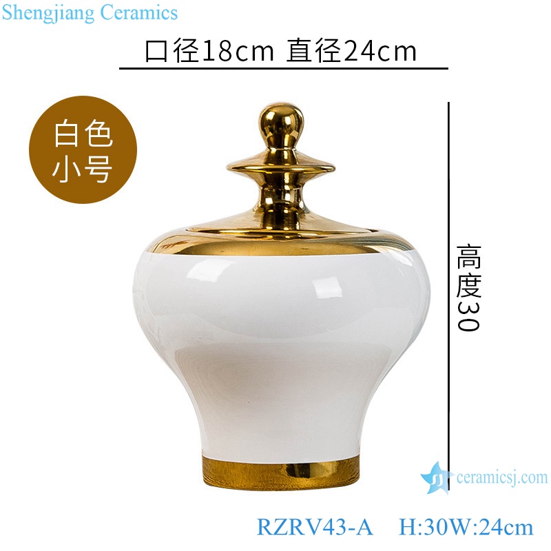 Colour glazed  white general pot decoration gold plated cover RZRV43-A