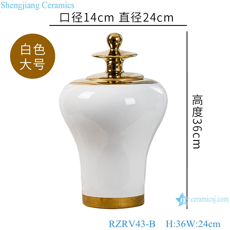 Colour glazed white general pot decoration gold plated cover RZRV43-B