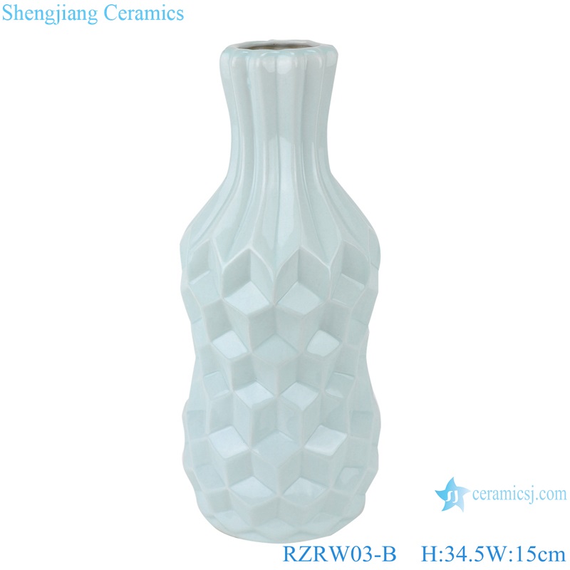 Creative arts and crafts plaid pattern ceramic furnishing vases blue RZRW03-B