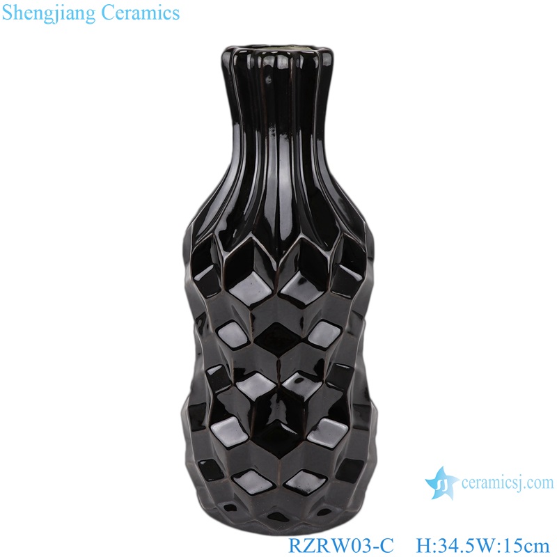 Creative arts and crafts plaid pattern ceramic furnishing vases black RZRW03-C