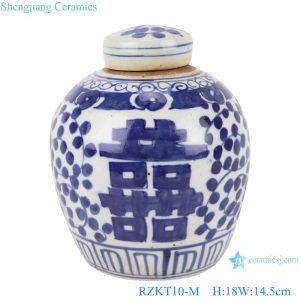 RZKT10-M Chinese blue and white twig pattern pottery porcelain happy word pot