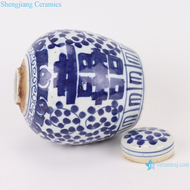 Chinese blue and white twig pattern pottery ceramic happy word pot RZKT10-M