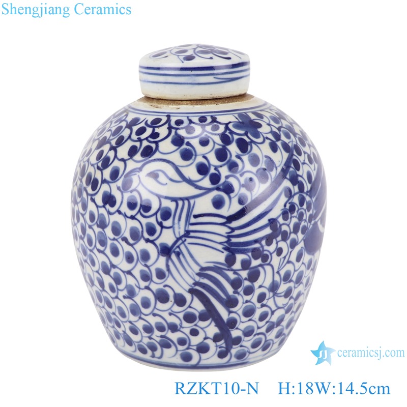 Chinese blue and white twig phoenix simple pattern ceramic pots RZKT10-N