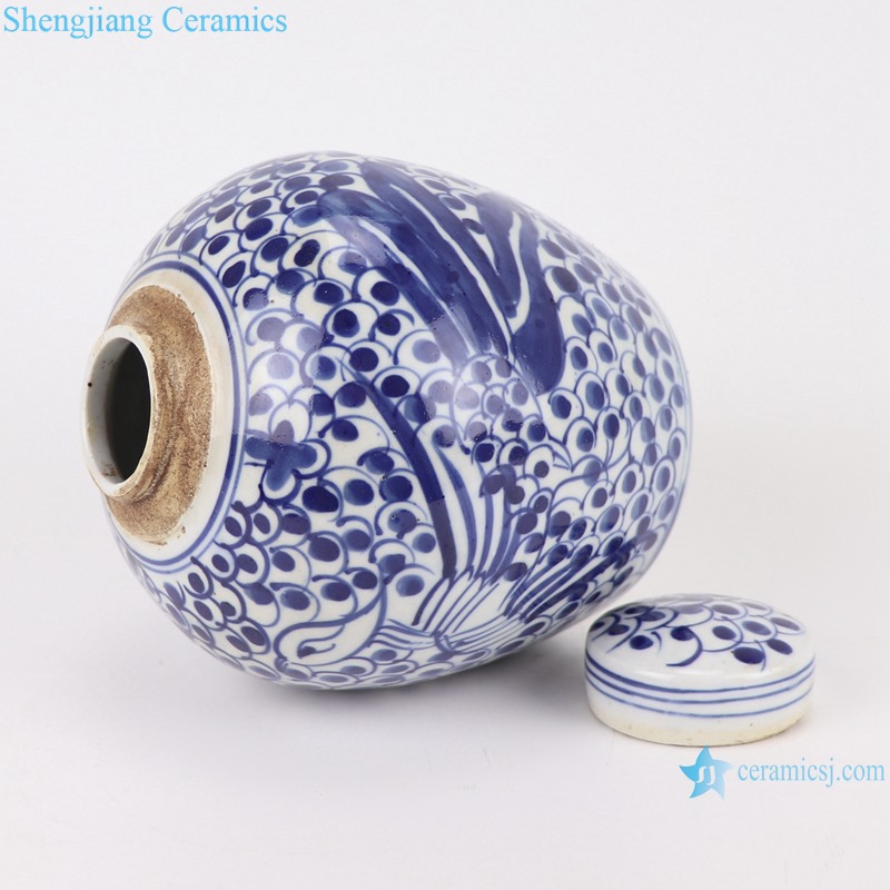 Chinese blue and white twig phoenix simple pattern ceramic pots RZKT10-N