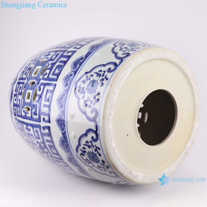 Chinese blue and white plaid design ceramic stool RZMV42