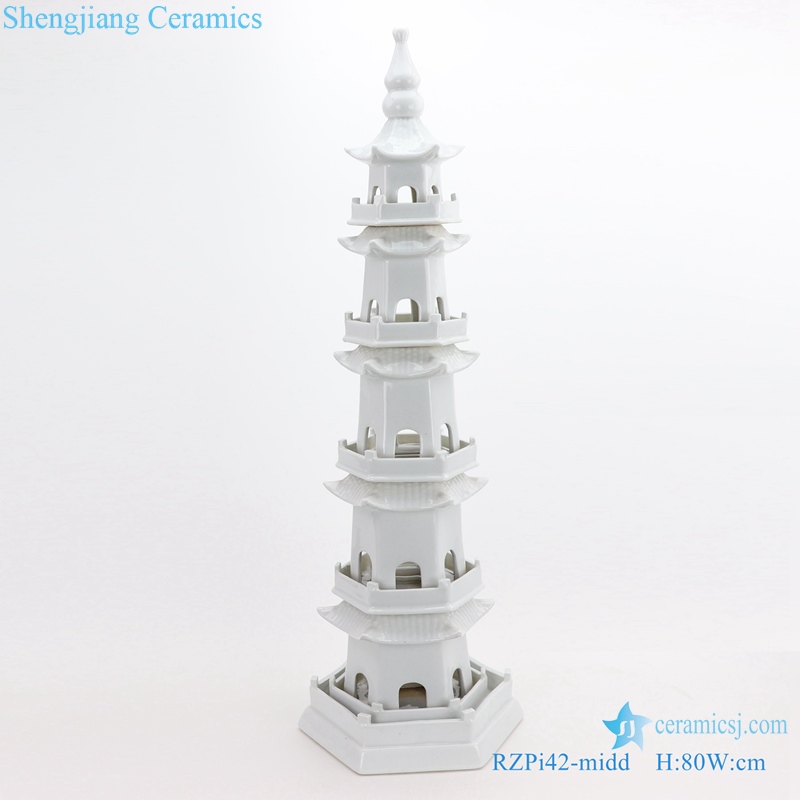 RZPi42 WHITE ancient times pure hand made ceramic decorative pagoda