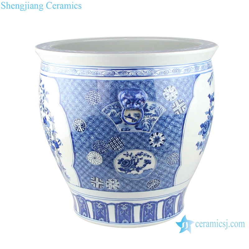 Chinese blue and white flower bird design ceramic pot with two ears RYLU176-G