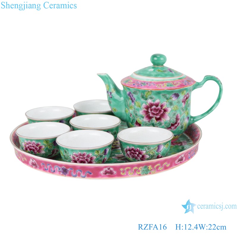 Chinese handmade powder enamel teapot and teacup sets RZFA16