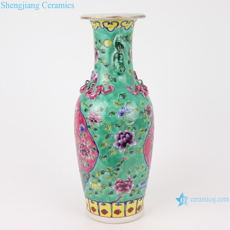 Chinese handmade porcelain two ears powder enamel jar green and pink color RZFA18