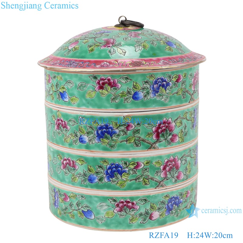 Chinese handmade porcelain powder enamel multi-layer rice container RZFA19