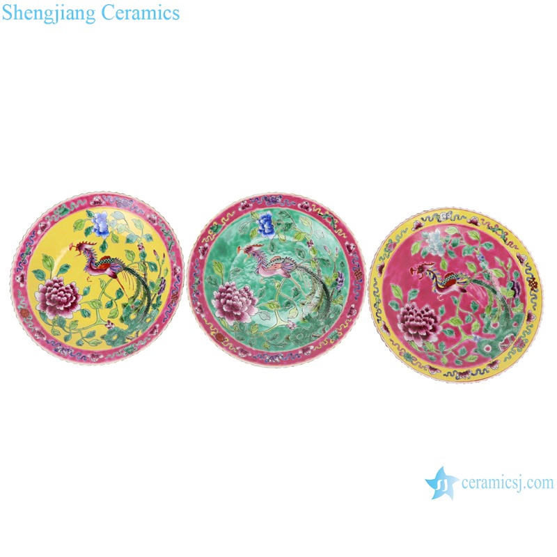 Chinese handmade powder enamel ceramic plate sets RZFA23-24-25