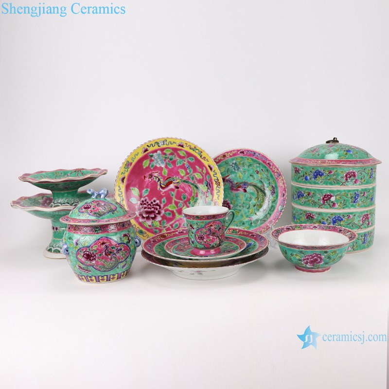 Chinese handmade porcelain powder enamel tableware sets RZFA