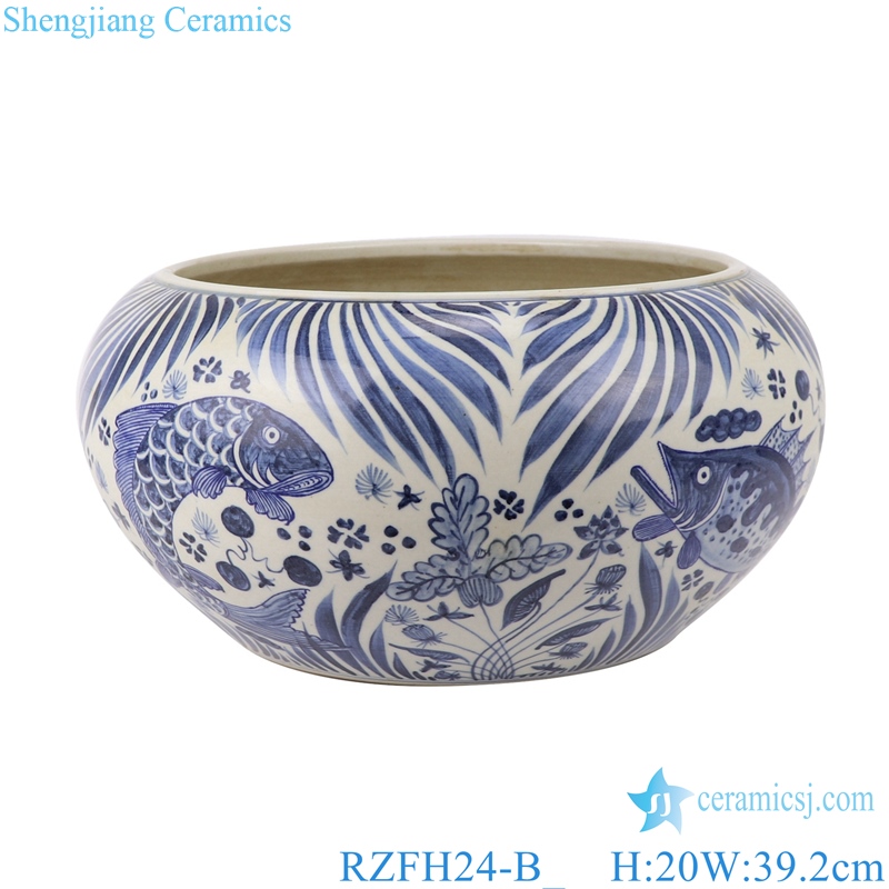 RZFH24-B Chinese handmade blue and white porcelain pot fish design
