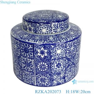 RZKA202073 Straight tube blue and white square flower pattern pot