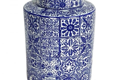 RZKA202074 traight blue and white medium round jar with lid