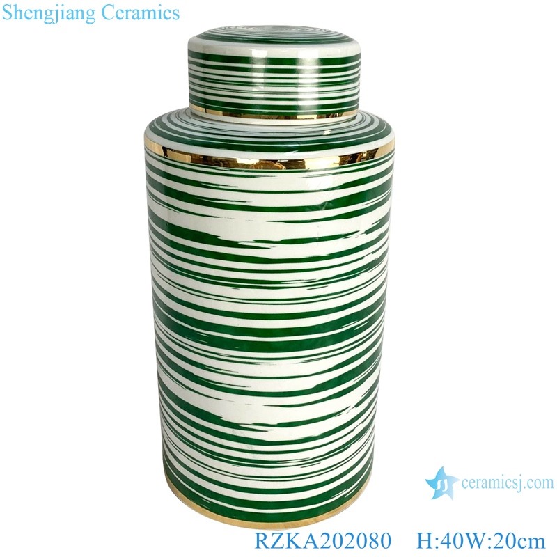 RZKA202080 Straight tube green line gilt edged jar 