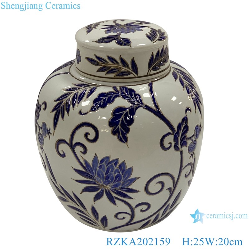 RZKA202159 White family rose ceramic flower design jar 
