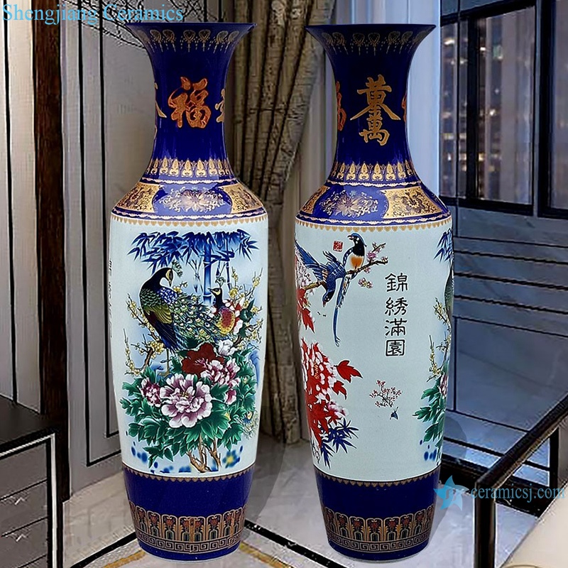 RZRi01-A Hand painted famille rose vase with blue and yellow flowers vase 