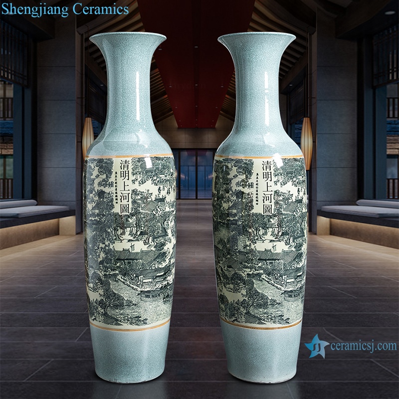 Porcelain antique crack large vase ornaments in Qingming shanghetu