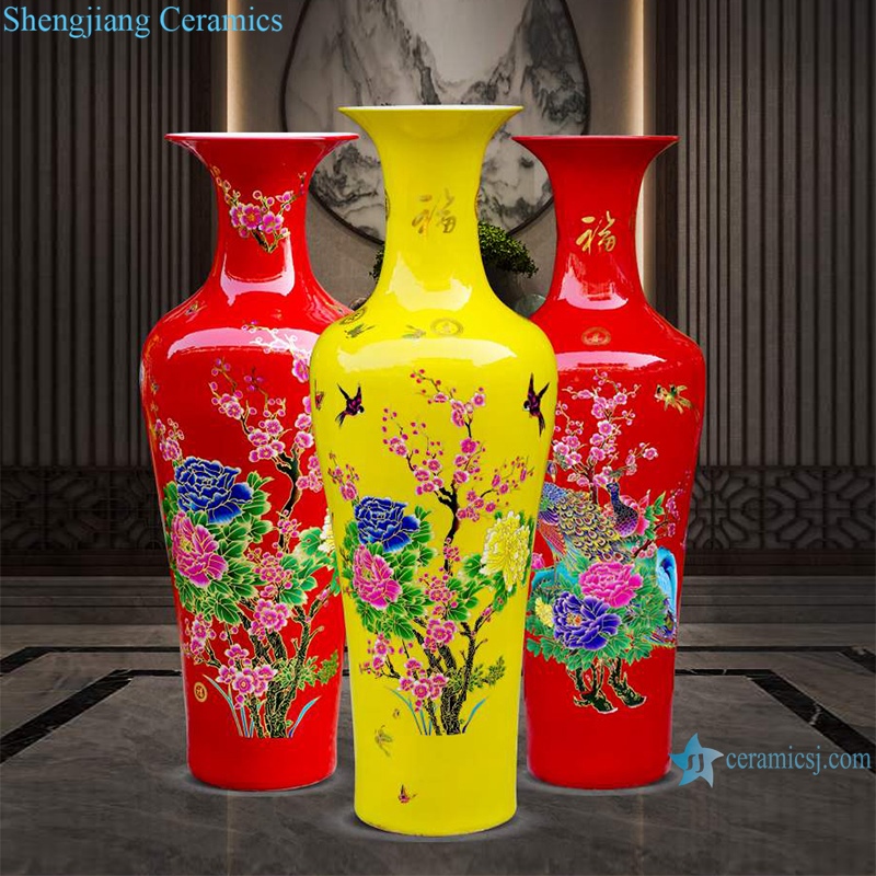 RZRi36-A Ceramic large vase with red and yellow flowers blooming_ 
