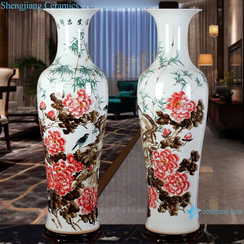  hand painted ceramic vase blue and white landscape peony floor decoration 