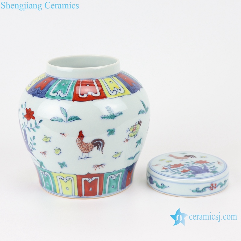 RZSA07-F Chinese powder enamel flower chick pattern ceramic storage pots