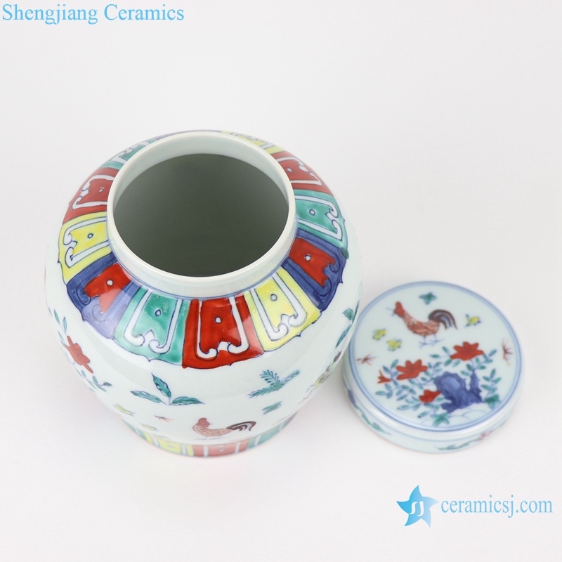 RZSA07-F Chinese powder enamel flower chick pattern ceramic storage pots