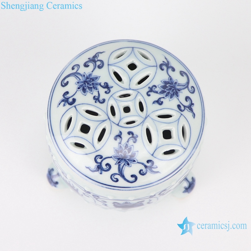 RZSA08 Chinese handmade Blue and white pattern hollow hole ceramic pot