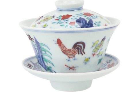 RZSA09 Chinese powder enamel multi-colour tea cup with base holder