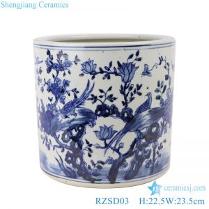 RZSC02 Chinese Blue and white flower and bird design brush pots