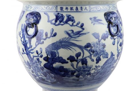 RZSC04 blue and white porcelain floral and fish pattern with four ears ceramic storage pot