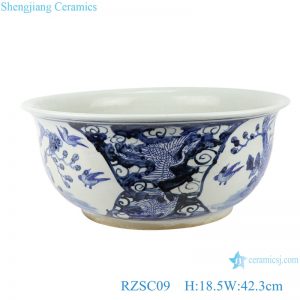 RZSC09 Hand painted blue and white porcelain fish tank with flower and bird patterns